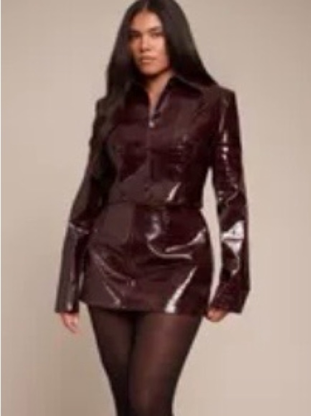 Faux Croc Patent Leather Mini Skirt and Jacket in Deep Burgundy